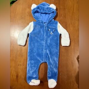 Adorable Blue and White Kids Footie with Bear Ears